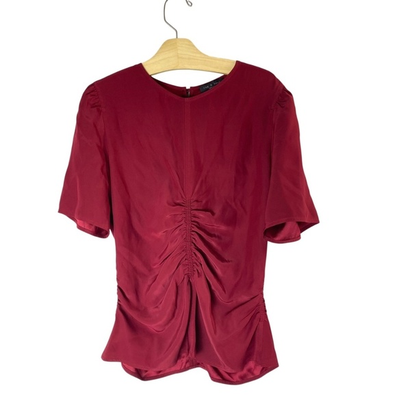 RAG & BONE Maris Deep Berry Silk Ruched Short Sleeve Top Size 2 - Picture 4 of 9